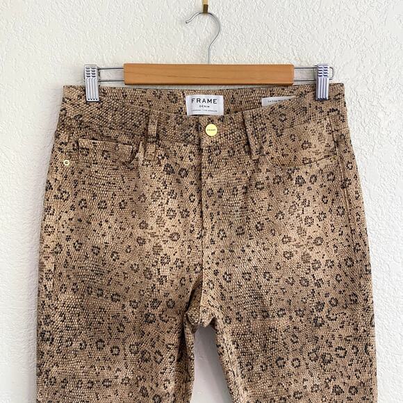 FRAME Le Crop Mini Boot Snake Print Jeans in Vanilla Multi Size 28 - Picture 3 of 14